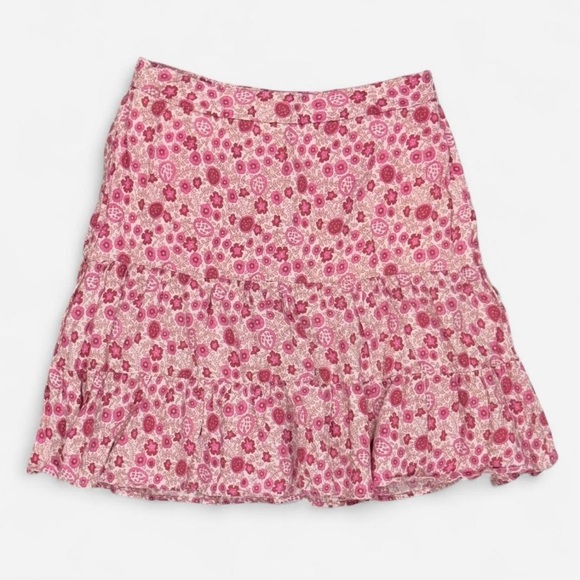 Vintage Gap Pink Linen Skirt - 4 - Ditsy Floral Tiered Ruffled Cottage Core Y2K - Picture 1 of 7